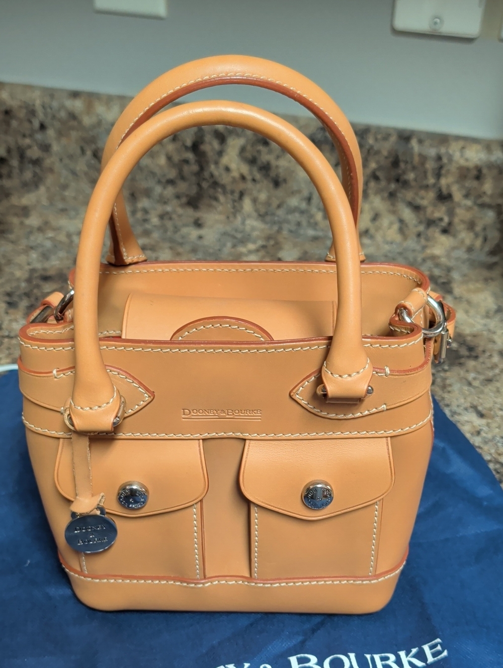 Dooney & Bourke Caramel Leather Satchel with Front Pockets